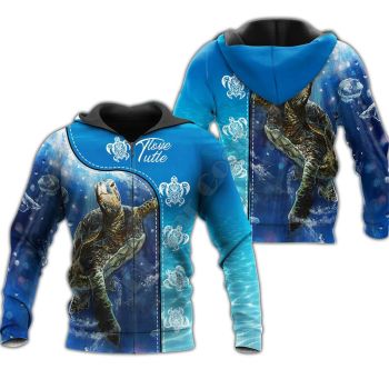 Loose Blue Turtles Pattern Animals Zip-Up Hoodie