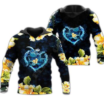 Gorgeous Blue Turtles Pattern Animals Zip-Up Hoodie