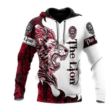 Temperament White Red Lion Pattern Animals Hoodie