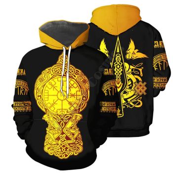 Loose Black Yellow Sword Pattern Tattoos Hoodie
