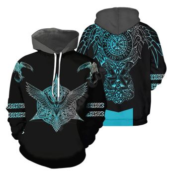 Precious Black Blue Owl Pattern Tattoos Hoodie