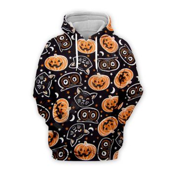 Precious And Cute Black Orange Pumpkin Pattern Halloween Hoodie