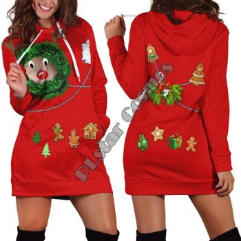 Oversize Red Tree Gift Box Pattern Christmas Hoodie