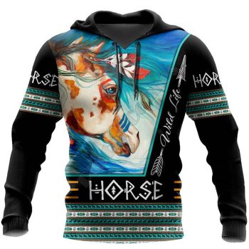 Temperament Black Blue Horse Pattern Animals Hoodie