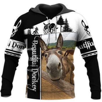 Fashion Black White Donkey Pattern Animals Hoodie