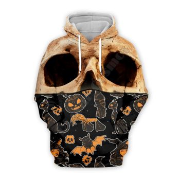 Vintage  Black Skull Pattern Halloween Hoodie