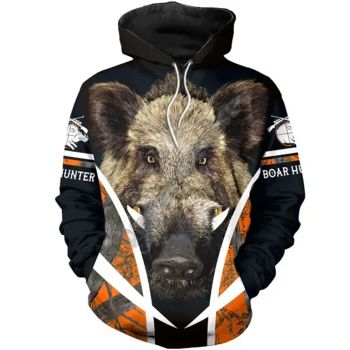 Precious And Cute Black Orange Wild Boar Pattern Animals Hoodie