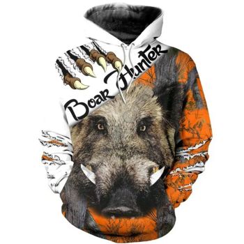 Popular And Vintage Brown White Wild Boar Pattern Animals Hoodie
