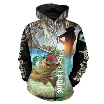 Vintage  And Loose Black Green Fish Pattern Animals Hoodie
