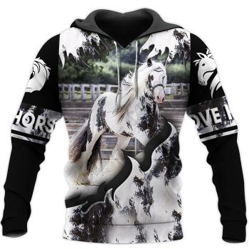 Temperament Black White Horse Pattern Animals Hoodie