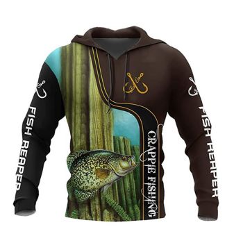 Oversize Brown Green Fish Pattern Animals Hoodie