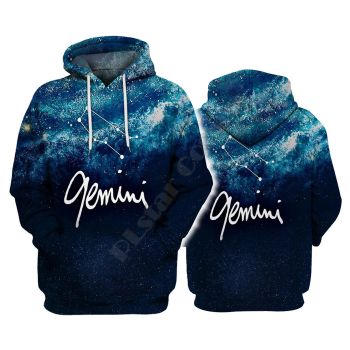 Cute And Loose Blue Gemini Pattern Constellation Hoodie