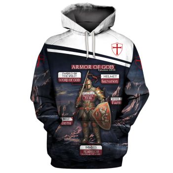 Loose Black White Crusader Knight Pattern Armor Hoodie