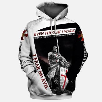 Popular And Vintage Black White Crusader Knight Pattern Armor Hoodie