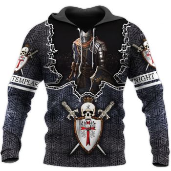Cute And Loose Black Crusader Knight Pattern Armor Hoodie