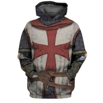 Vintage  Brown Crusader Knight Pattern Armor Hoodie
