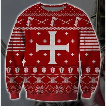 Knights Templar Knitting 3D Christmas Ugly Sweater