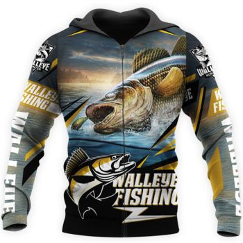 Street Black Yellow Fish Pattern Animals Zip-Up Hoodie