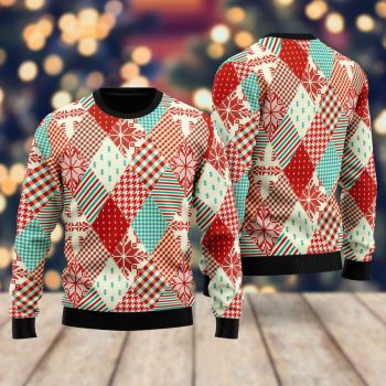 Christmas Patchwork Fabric Seamless Pattern Ugly Christmas Sweater,Christmas Ugly Sweater