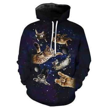 Loose Blue Cat Pattern Bitcoin Hoodie