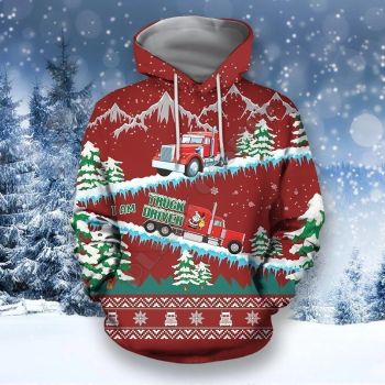 Popular Red Truck Tree Snow Santa Claus Pattern Christmas Hoodie