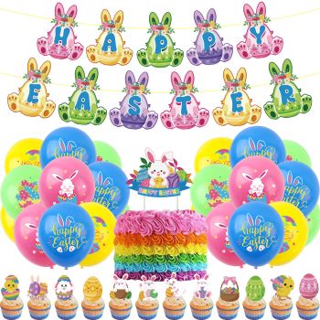 Easter Bunny Egg Cake Insert Balloon Flag Set