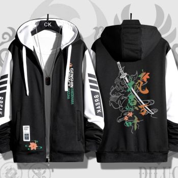 Exquisite Genshin Impact Kaedehara Kazuha Anime Zip-Up Black Hoodie