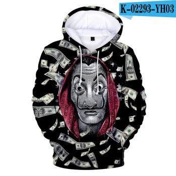 3D Printed La casa de papel Salvador Dali Mask Sweatshirts Hoodie