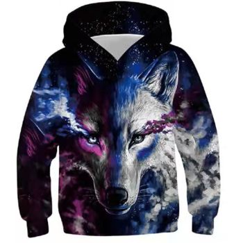 Vintage  And Loose Black Wolf Pattern Bitcoin Hoodie