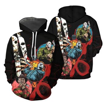  Generous And Beautiful Black Red Knives Skull Horrible Long Nails Pattern Halloween Hoodie