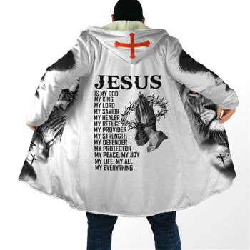 Precious White Crosses Fingers Pattern Jesus Zip-Up Hoodie