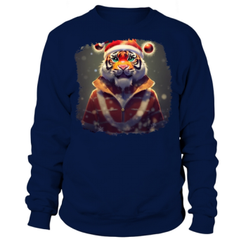 Christmas Cool Tiger with Santa Hat Sweatshirt