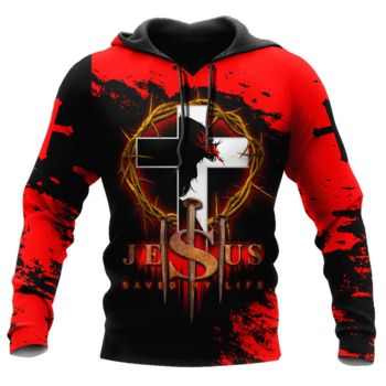  Oversize Red Crosses Pattern Jesus Hoodie
