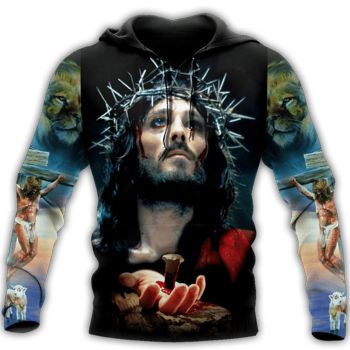  Cute And Loose Black Headshot Pattern Jesus Hoodie