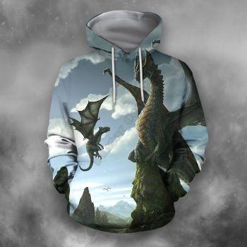 Pretty And Vintage  Blue Dragon Pattern Animals Hoodie