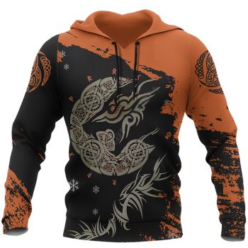 Street Black Orange Lion Pattern Tattoos Hoodie