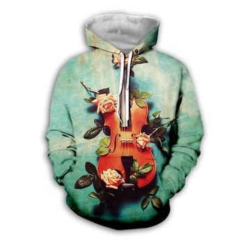 Fashion Green Guitar Pattern Music Hoodie