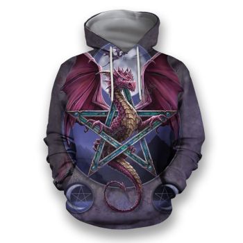 Oversize Purple Dragon Pattern Animals Hoodie