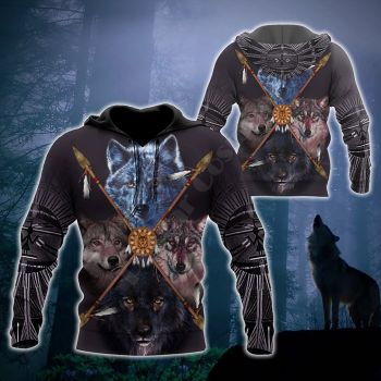 Loose Black Wolf Sword Pattern Indians Hoodie