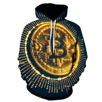 Loose And Gorgeous Blue Yellow Alphabet Pattern Bitcoin Hoodie