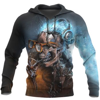 Street Style Black Skull Pattern Music Hoodie