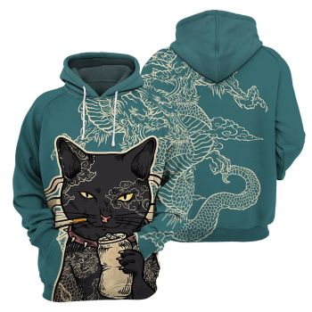  Vintage  Green Cat Pattern Animals Hoodie