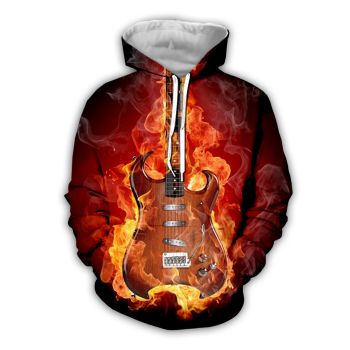 Oversize Orange Guitar Pattern Music Hoodie