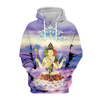 Precious Purple Kuan Yin Pattern Headshot Hoodie