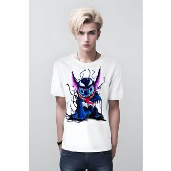 Galactic Heroes: Venom X Lilo And Stitch Superhero Blue T-Shirt for Kids and Adults