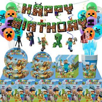 My World, Birthday Party, Tableware Paper Plate Tissue Paper Cup Tablecloth, Balloon Banner Decoration Set