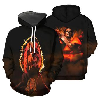  Vintage  Black Orange Horror Characters  Pattern Halloween Hoodie