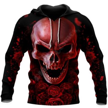 Loose And Fashion Black Red Skull Pattern Skull Hoodie
