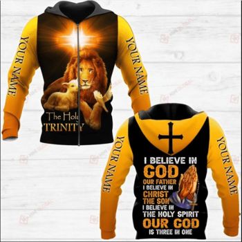  Elegance Yellow Crosses Fingers Lion Pattern Jesus Zip-Up Hoodie