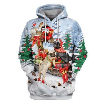 Loose And Fashion Blue Dog Tree Pattern Christmas Hoodie